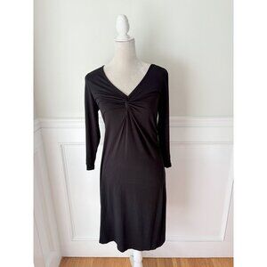 DKNYC Black Stretch Jersey V-Neck Midi Dress With Twist Detail